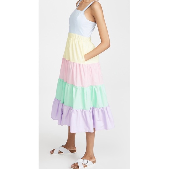 English Factory Colorblock Rainbow Tiered Midi Dress‎ Size XS - Picture 2 of 11
